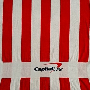 Beach Towel Unisex Capitol One Bank NWOT 53" X 29" Stripes Red and White